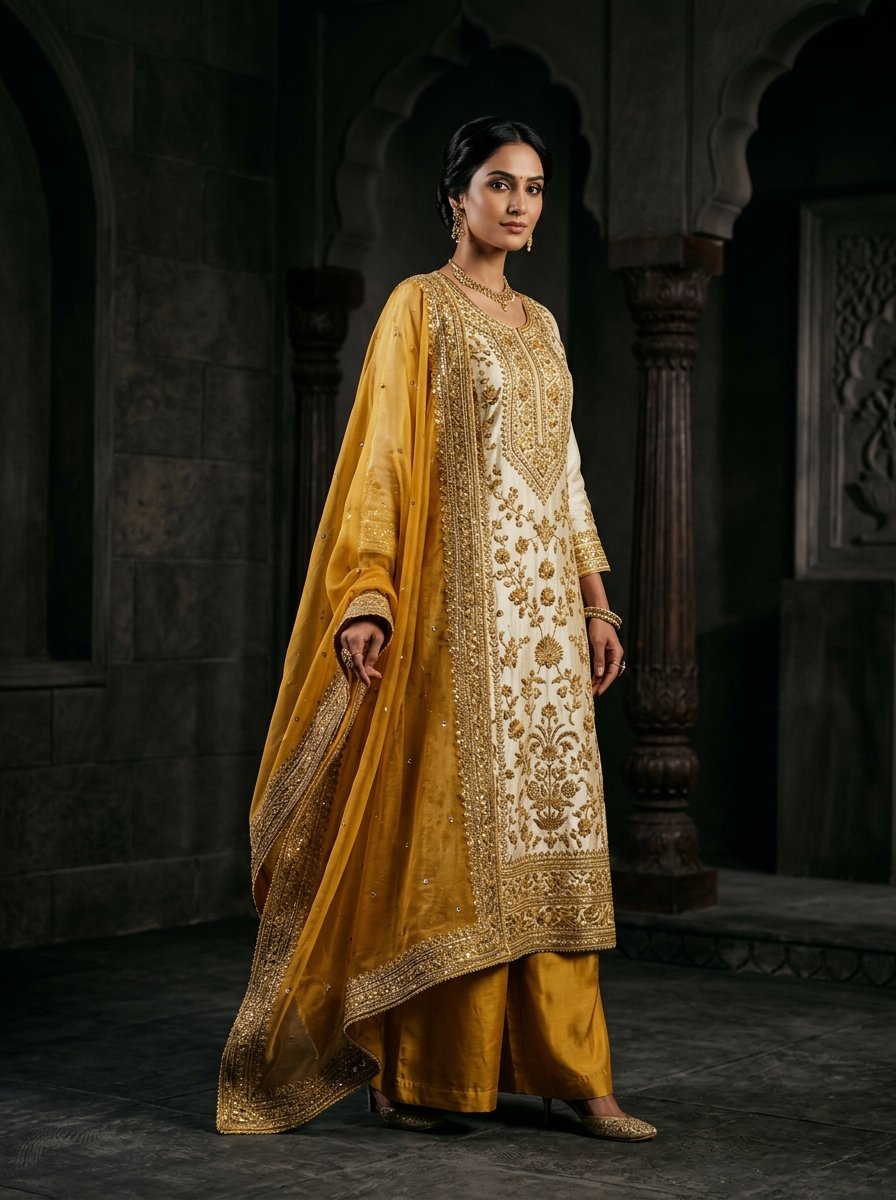 Royal Mustard Gold Silk Palazzo Kurta Set