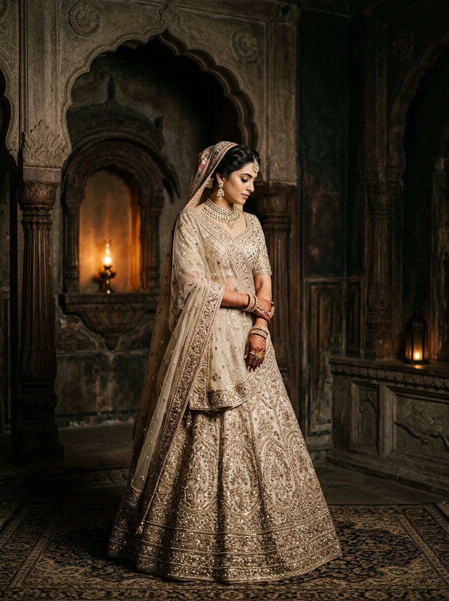 Champagne Gold Handcrafted Royal Lehenga