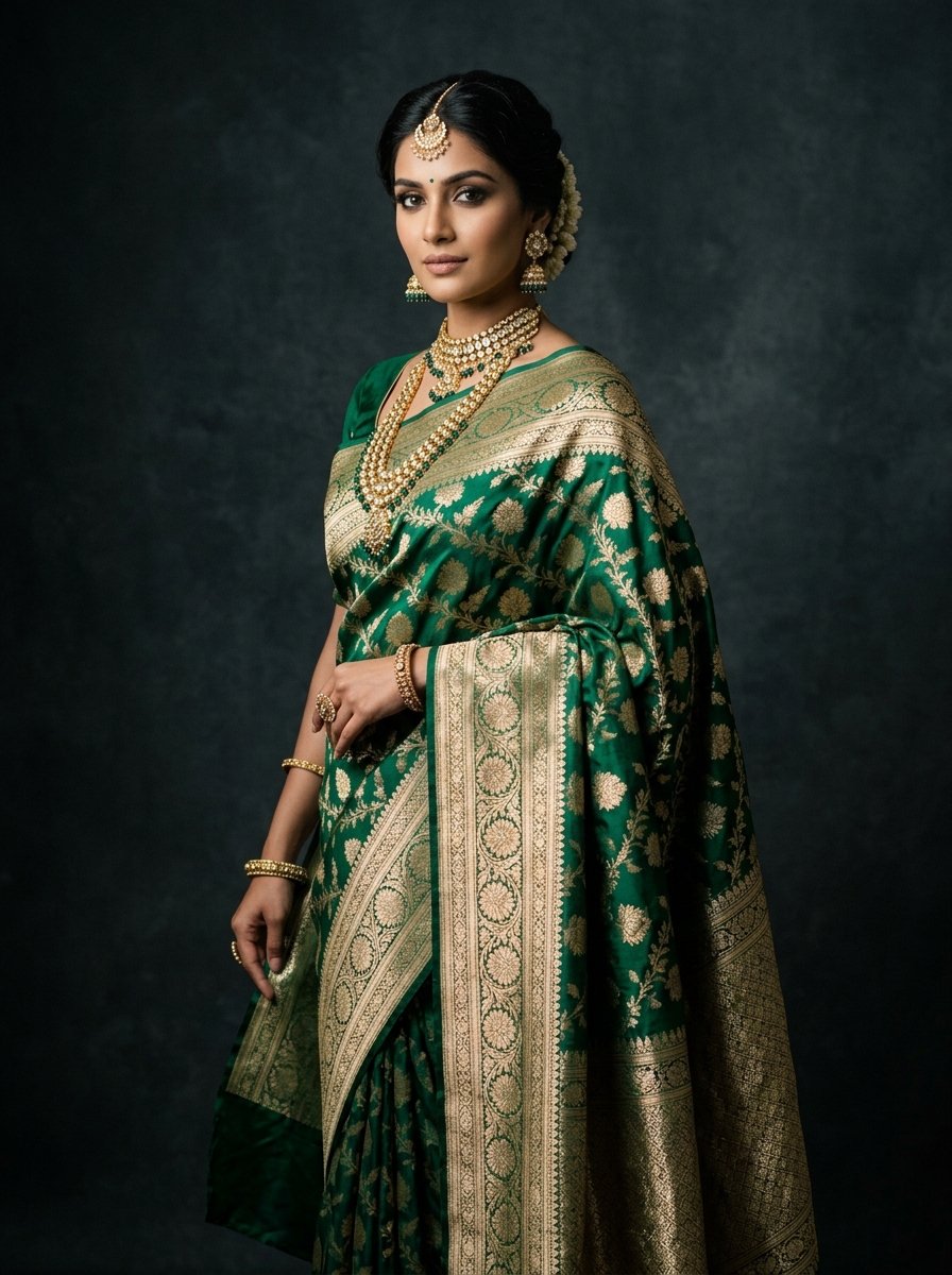 Emerald & Gold Banarasi Silk Saree
