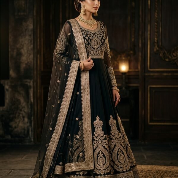 Emerald Green Silk Anarkali Kurta Set