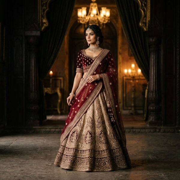 Ruby Red Velvet Zardozi Straight Suit