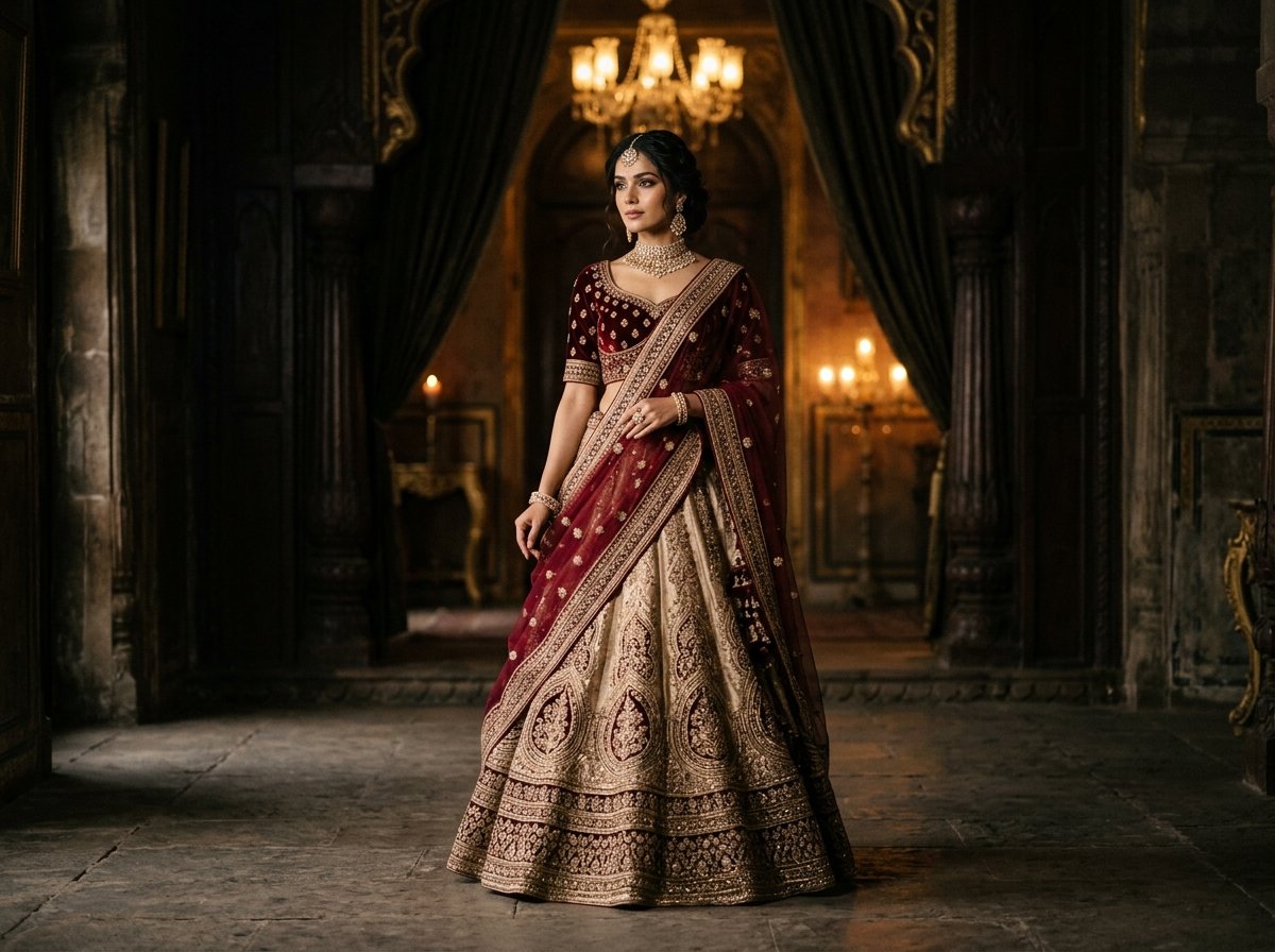Ruby Red Velvet Zardozi Straight Suit