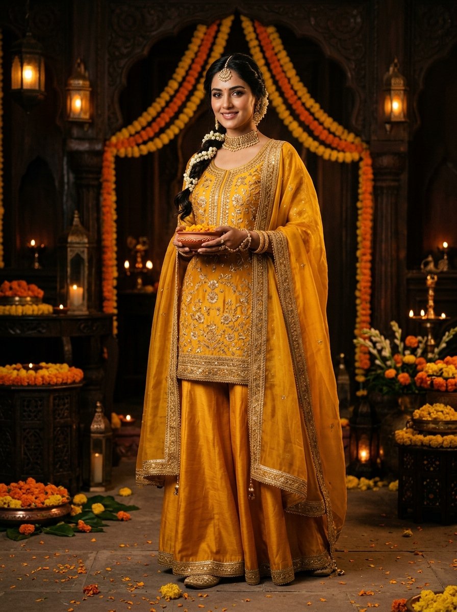 Turmeric Yellow Haldi Silk Sharara Set
